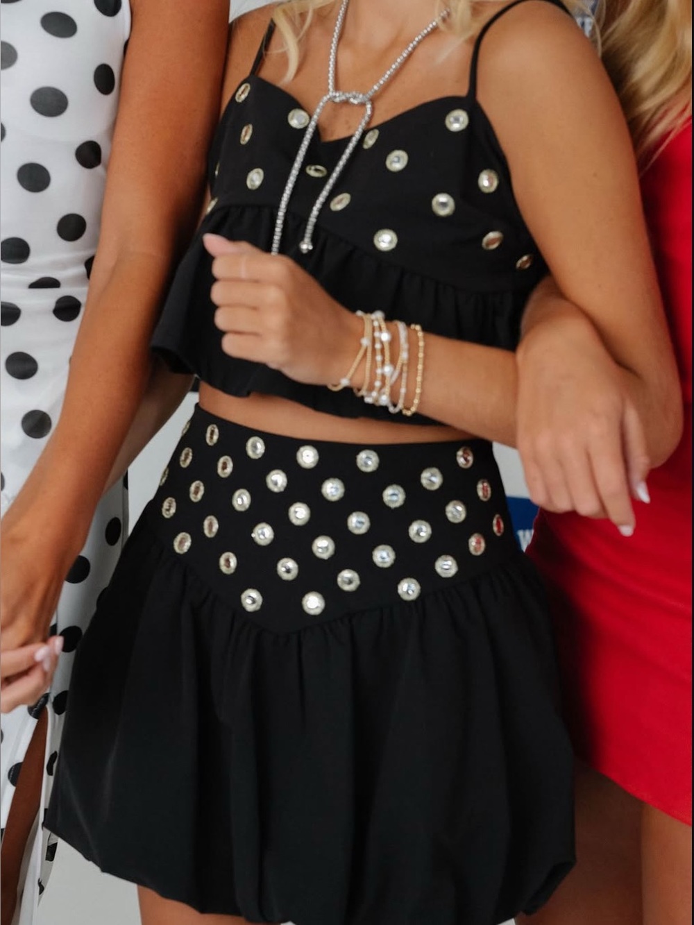 Black Embellished High-Waist Mini Skirt
